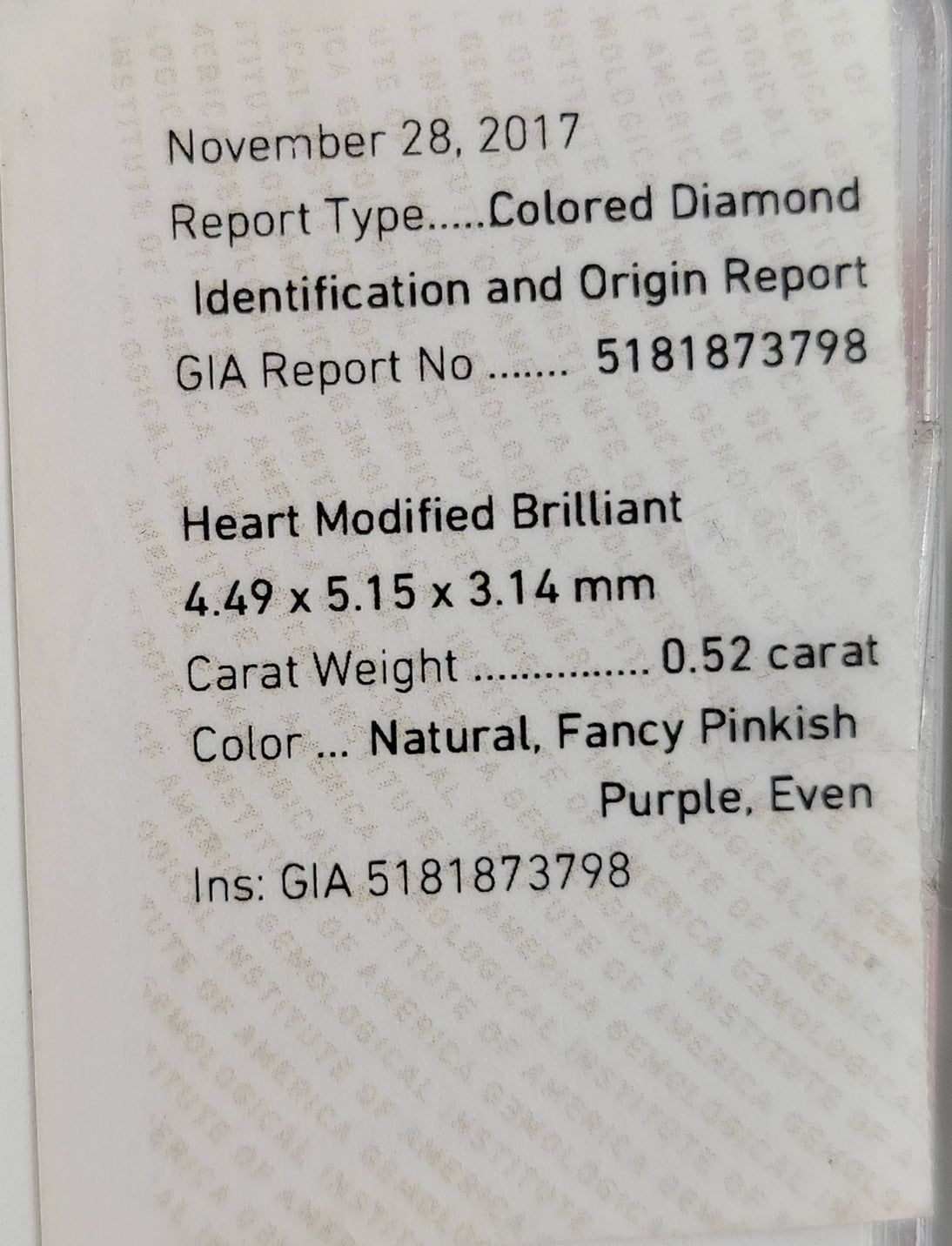0.52ct Fancy Pinkish Purple Heart GIA