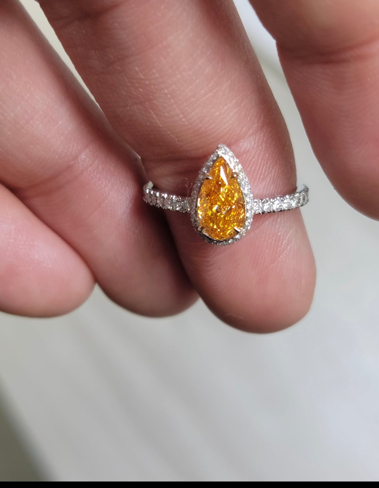 1.05ct Fancy Intense Yellow-Orange Pear SI2 GIA Ring