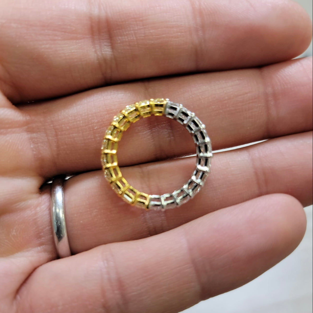 4.73ctw Half Yellow Half White Radiant Diamond Band