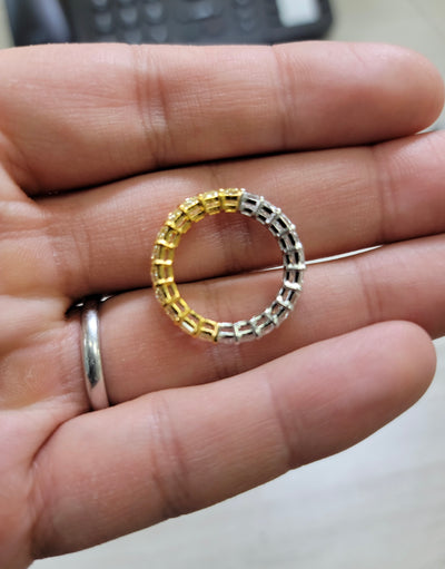 Half Yellow Half White Radiant Diamond Band