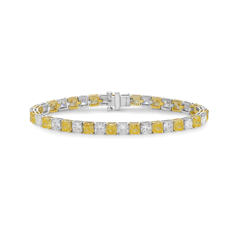 Fancy Yellow Cushion Diamond & White Cushion Diamond Alternating Tennis Bracelet