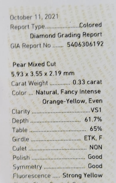 Orange diamond pear shape