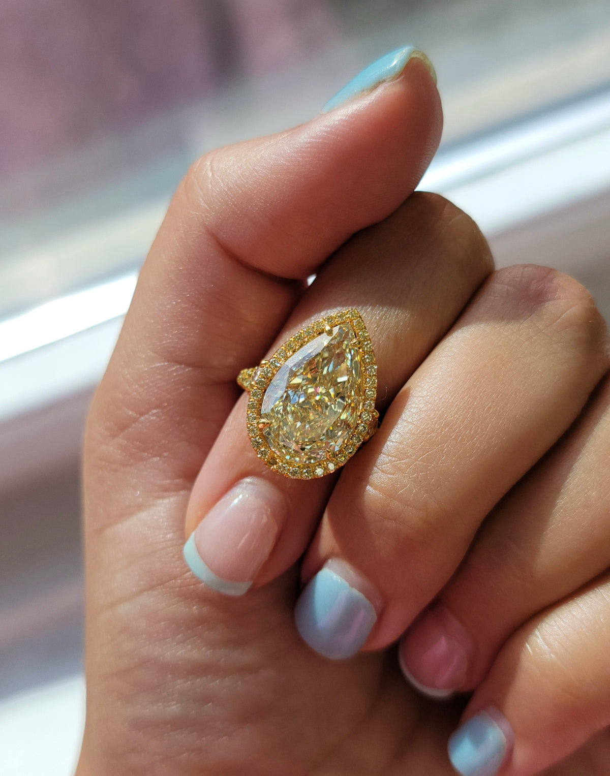8.51ct Light Yellow Pear Diamond Ring VS1 GIA