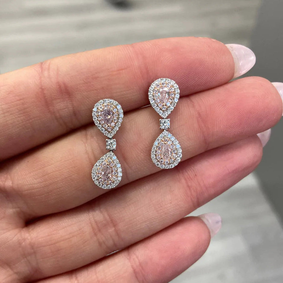 1.40ctw Pink Pear Diamond Dangle Earrings