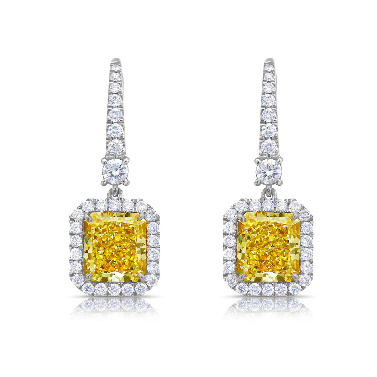 2.41 & 2.47ct Fancy Light Yellow Radiant Diamond Drop Earrings VS GIA