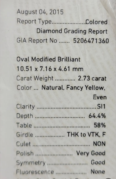 2.63ct Fancy Yellow Oval SI1 GIA