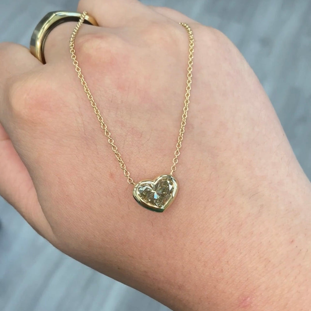 2.27ct Fancy Brownish Greenish Yellow Heart Diamond Necklace VS1 GIA