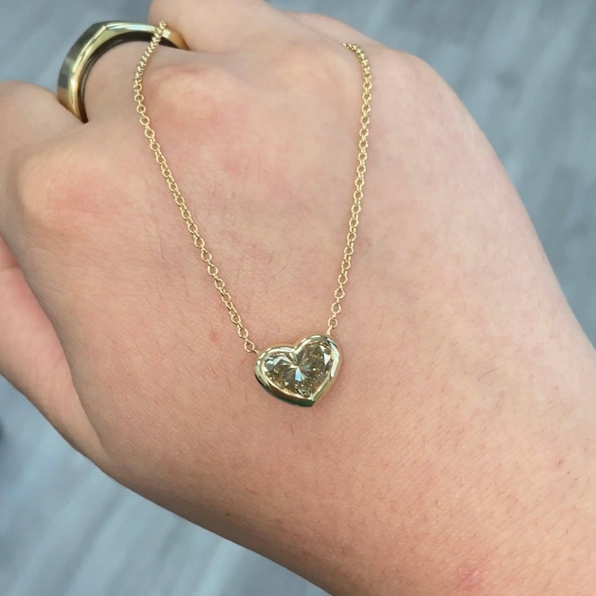 2.27ct Fancy Brownish Greenish Yellow Heart Diamond Necklace VS1 GIA