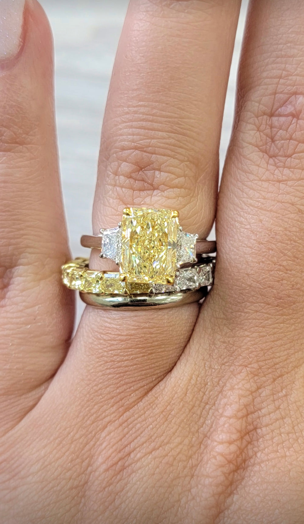 3.14ct Fancy Light Yellow Long Radiant Diamond Ring IF GIA