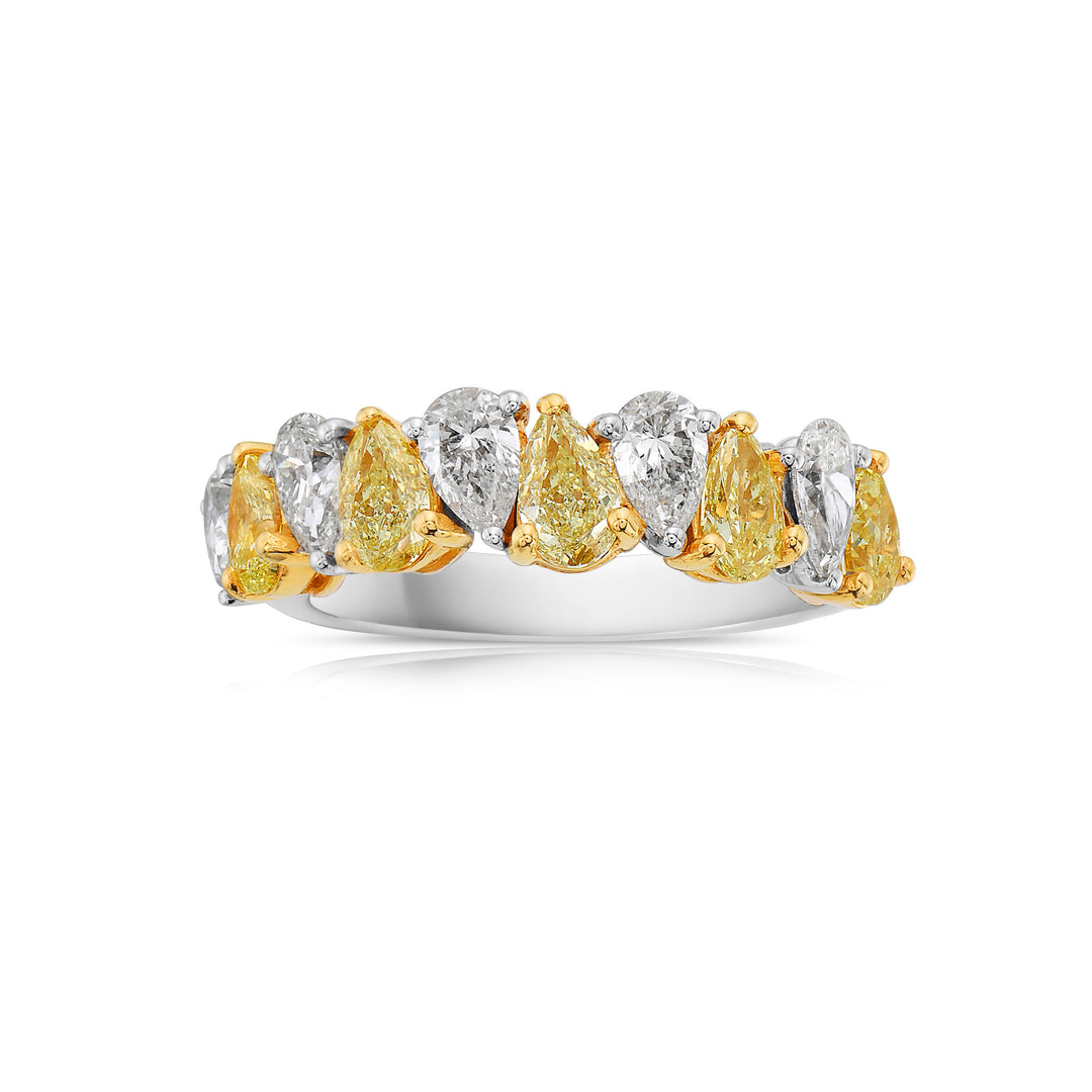 2.23ctw Yellow and White Pear Diamond Alternating Halfway Band in 18k White Gold