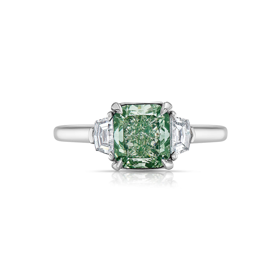 1.67ct Fancy Light Bluish Green Radiant Diamond Ring VS2 GIA