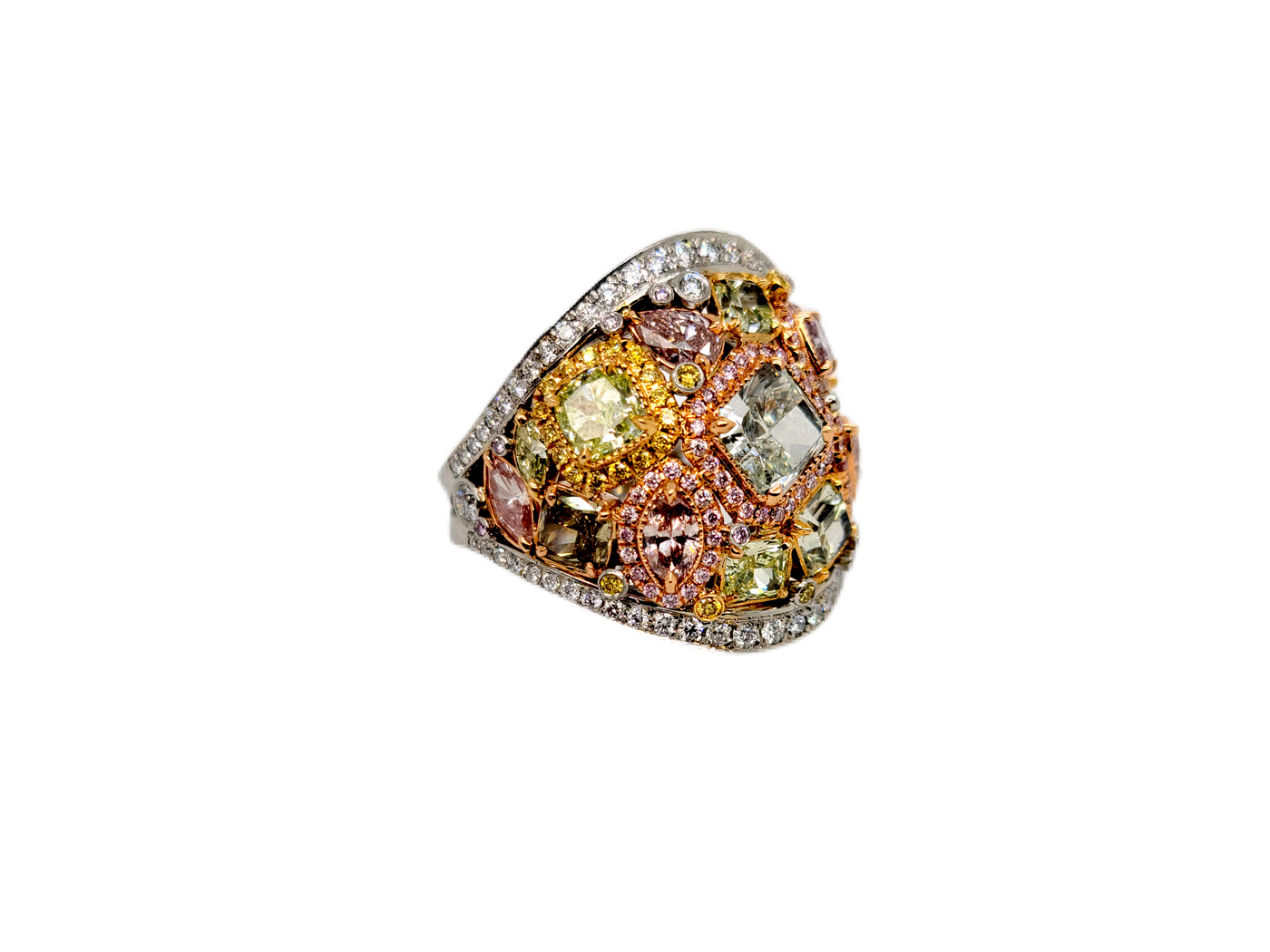 6.65CT Multicolored Diamond Ring, 11 GIA certificates - Namdar Diamonds