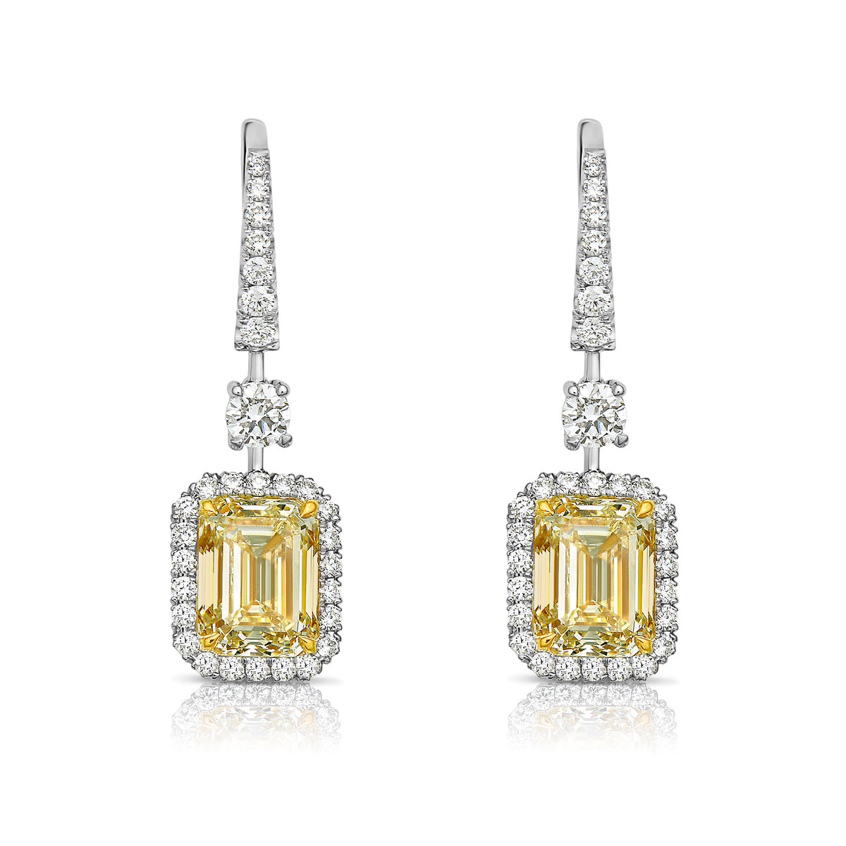 6.10ct Light Yellow Emerald Cut Diamond Drop Earrings GIA