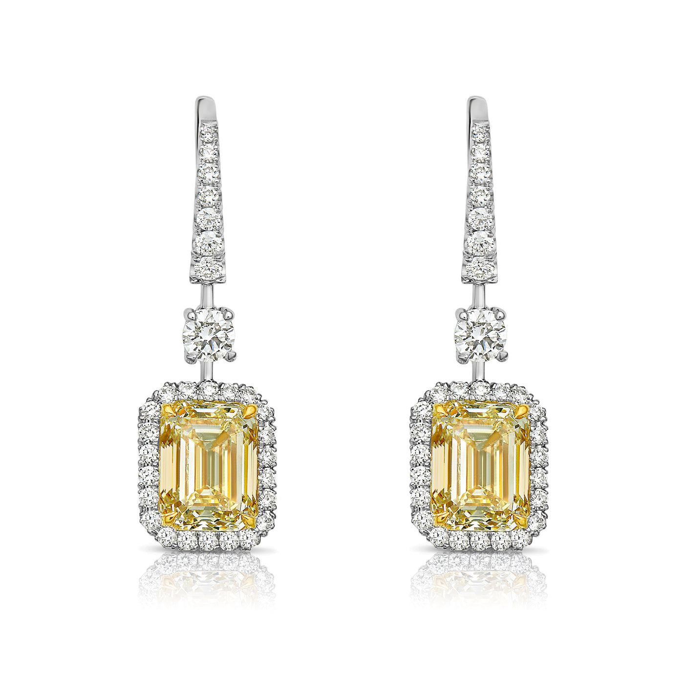 6.10ct GIA Light Yellow Emerald Cut Diamond Earrings