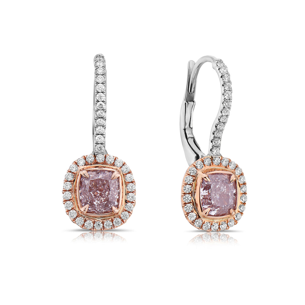 2.92ct Light Pink Cushion Cut Diamond Drop Earrings SI1 GIA