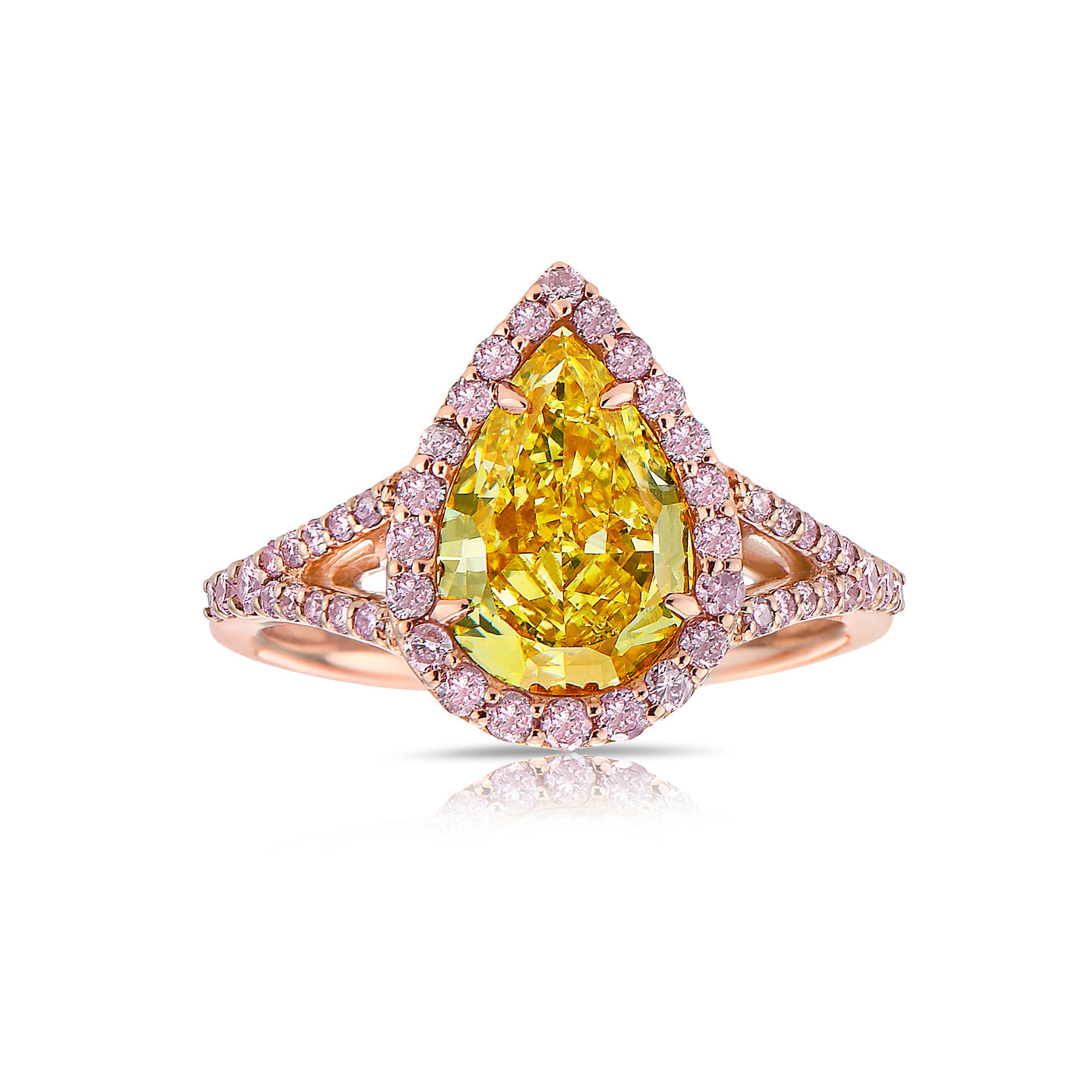 2.33ct Fancy Yellow Pear I1 Pink Diamond Ring