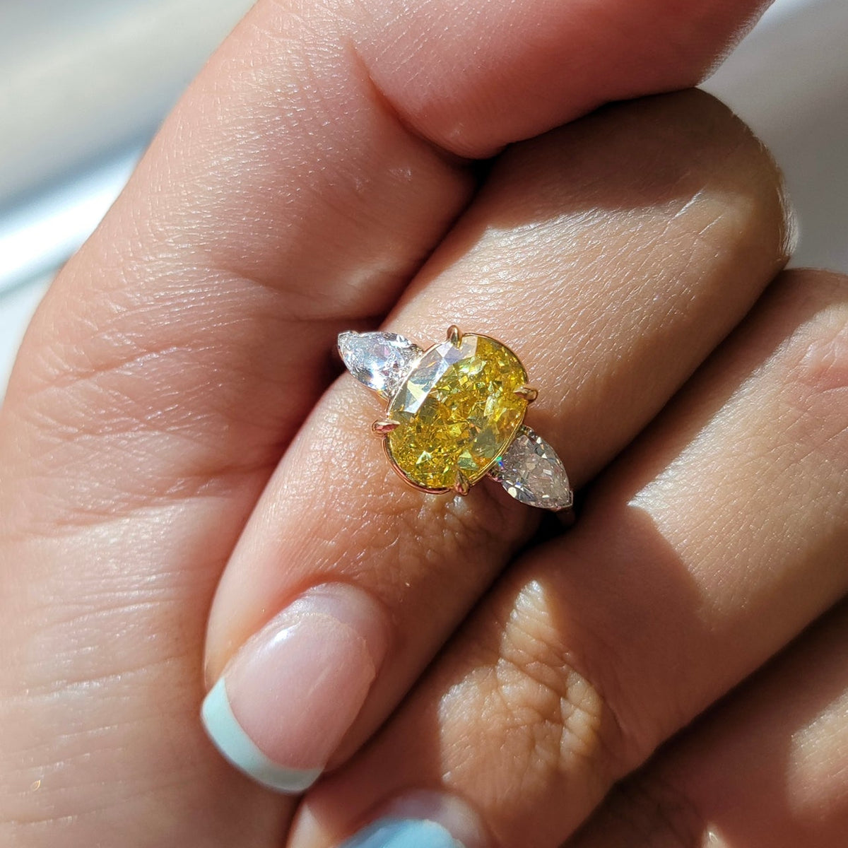 3.03ct Fancy Intense Yellow Oval Diamond Ring SI1 GIA