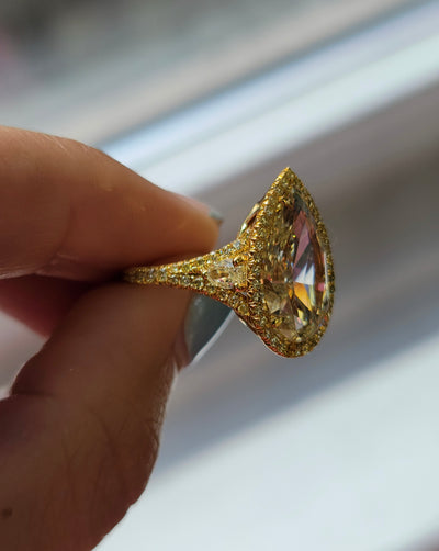 8.51ct Light Yellow Pear VS1 GIA Ring