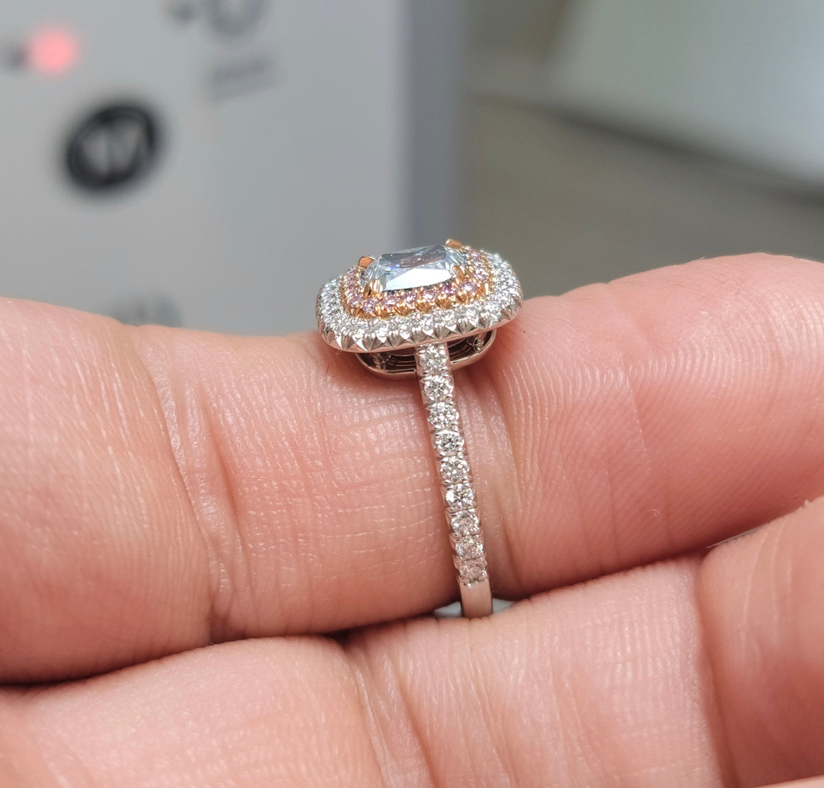 1.04ct Light Blue Cushion Diamond Ring SI1 GIA