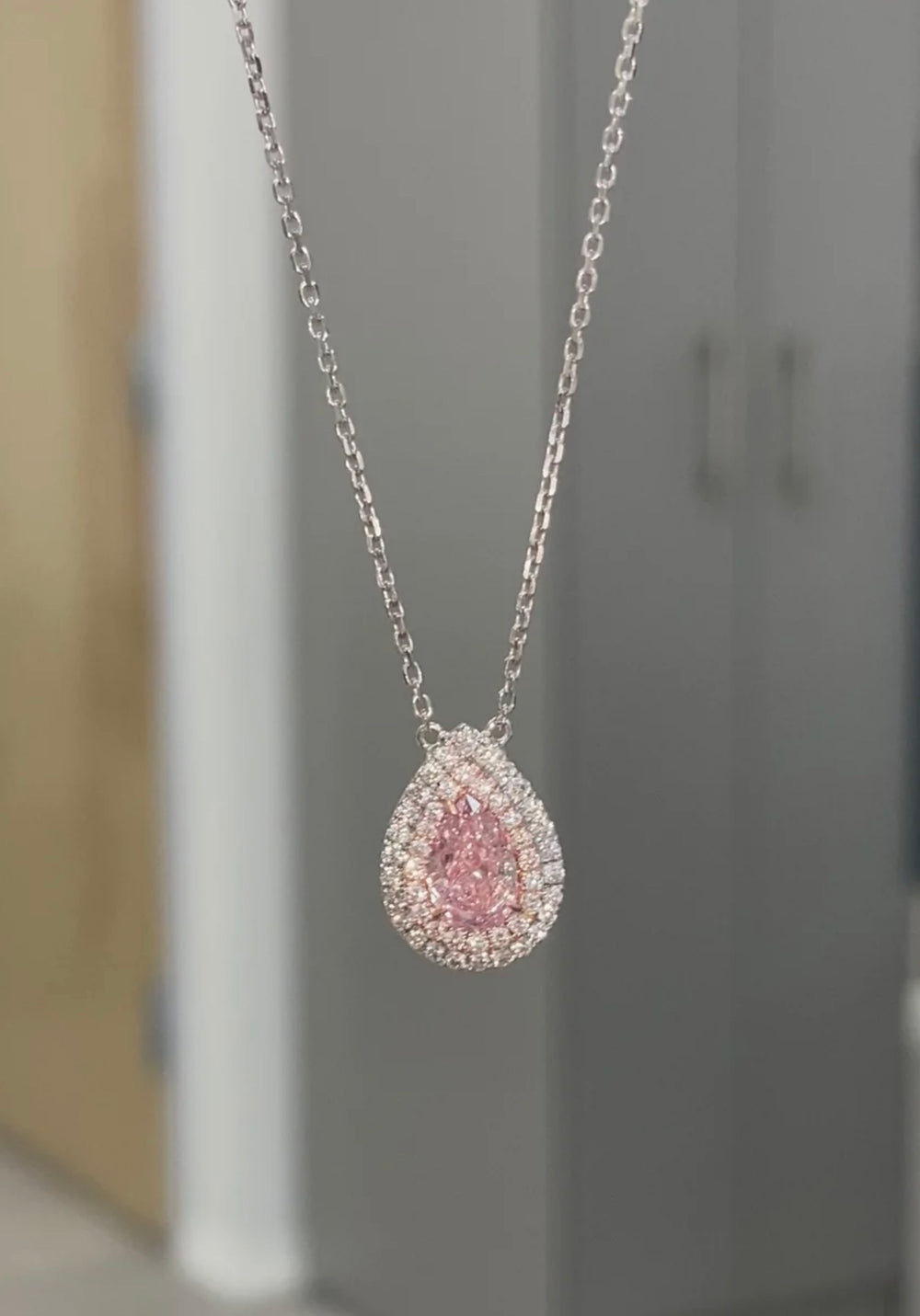 0.76ct Fancy Light Pinkish Brown Pear Diamond Pendant