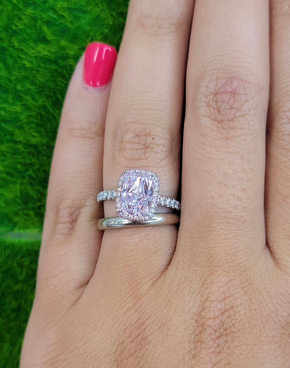 2.08ct Light Pink Long Radiant Diamond Ring VS2 GIA