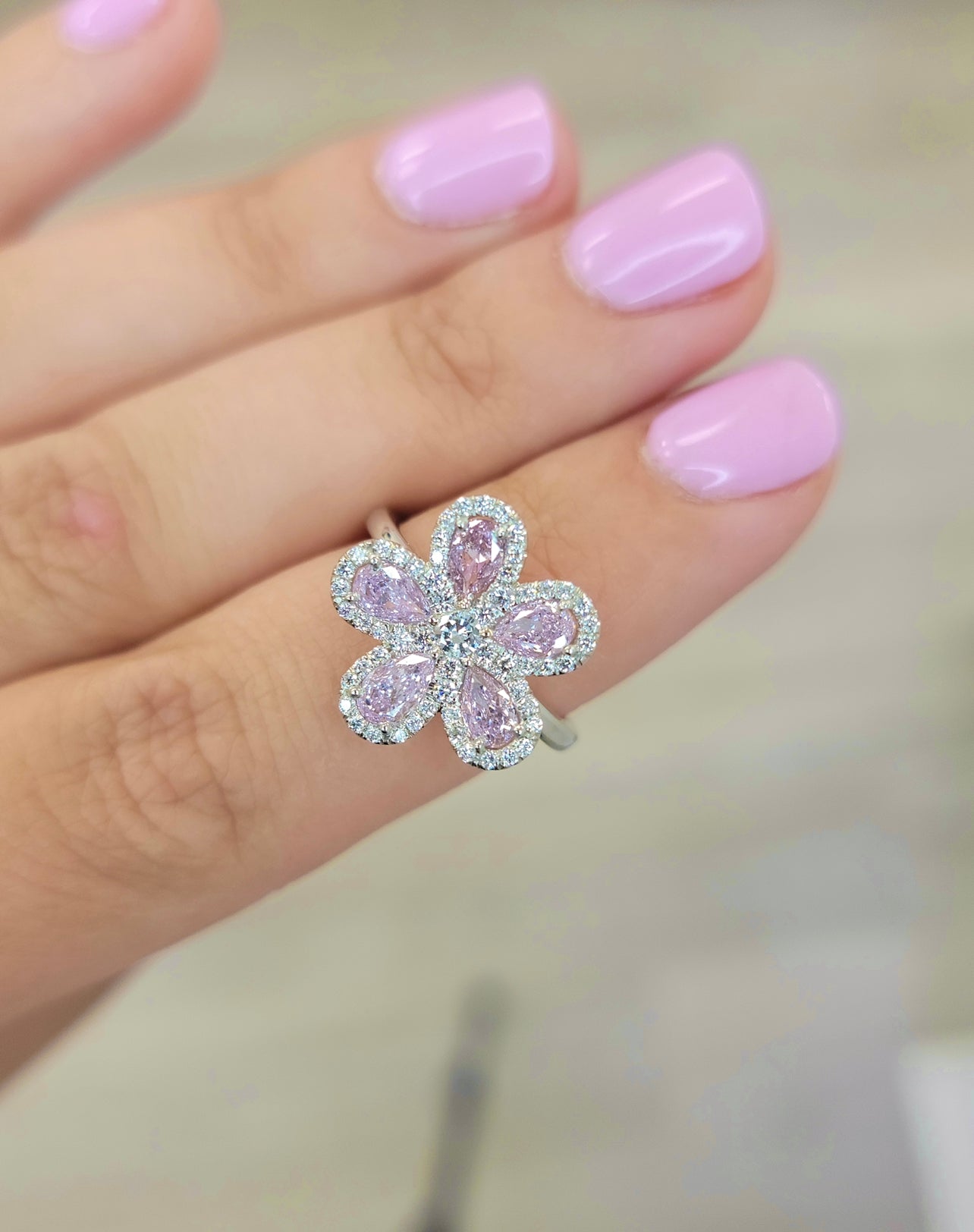 Pink Diamond ‘Ora’ Flower Ring