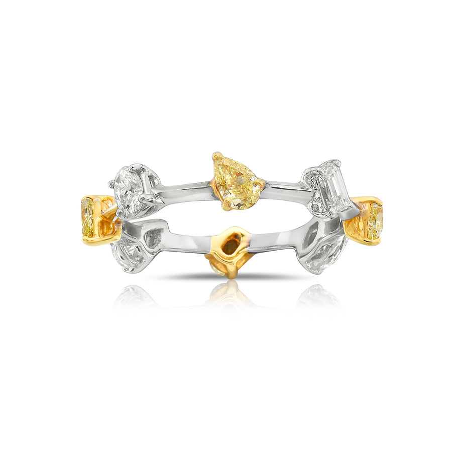 1.21ct Yellow Diamond & White Diamond Mix Shape Ring