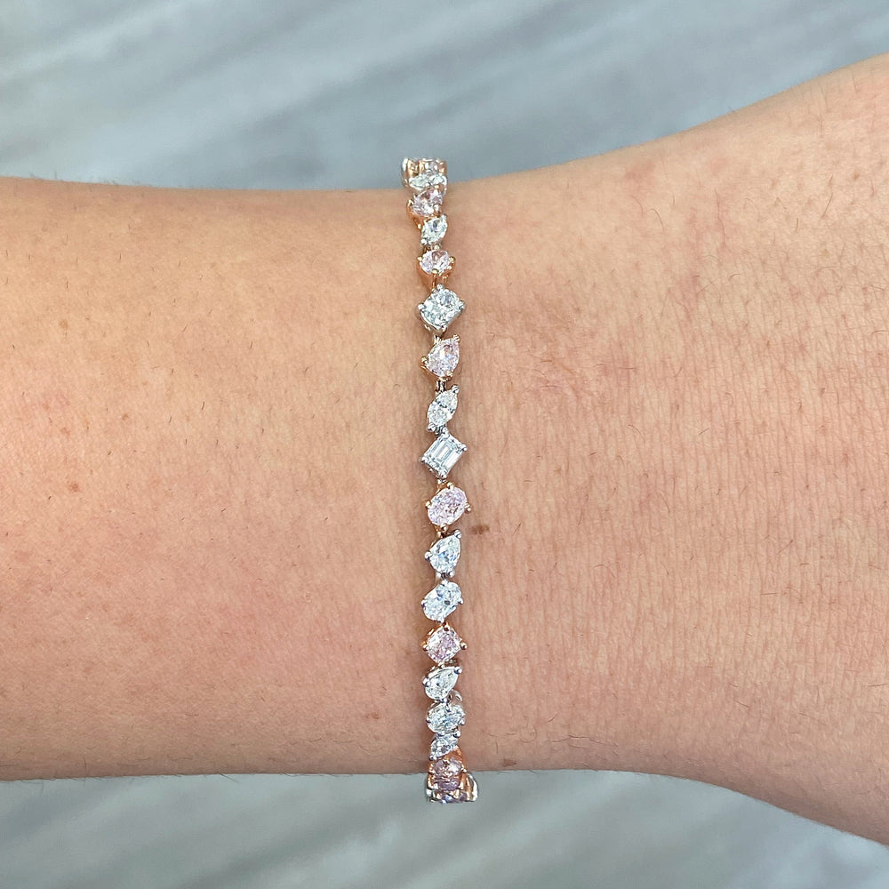 3.87ctw Pink & White Mixed Shape Diamond Tennis Bracelet
