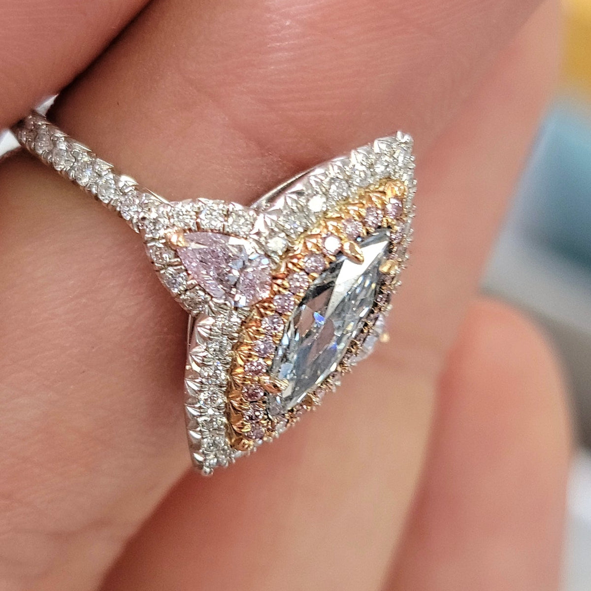 1.01ct Light Blue Marquise Diamond Ring SI2 GIA