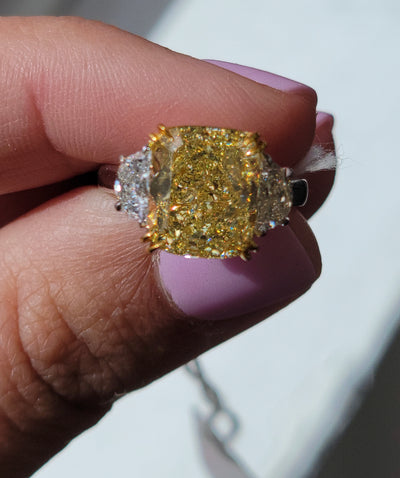 5.61ct Fancy Yellow Cushion VS1 GIA Ring