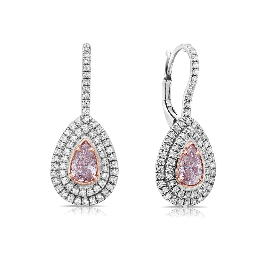 1.04ct Light Pink Pear Diamond Dangle Earrings GIA