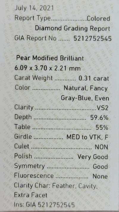 0.31ct Fancy Gray Blue Pear VS2 GIA