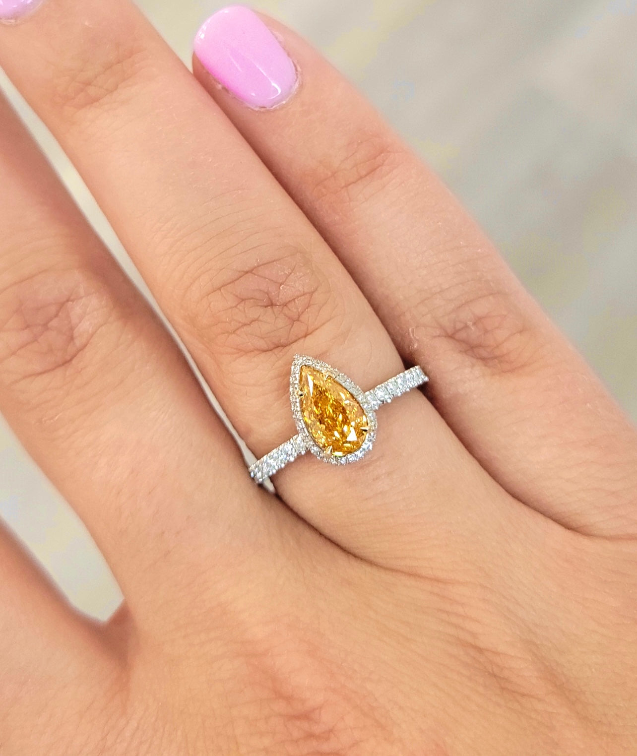 1.05ct Fancy Intense Yellow-Orange Pear SI2 GIA Ring